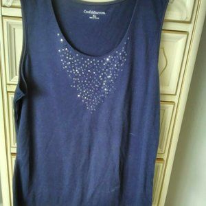 Navy Tank Top with Clear Sequins - XL